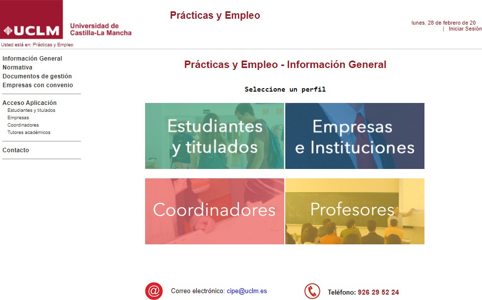 Pantalla principal de Prácticas y Empleo