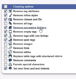 Opciones html cleaner