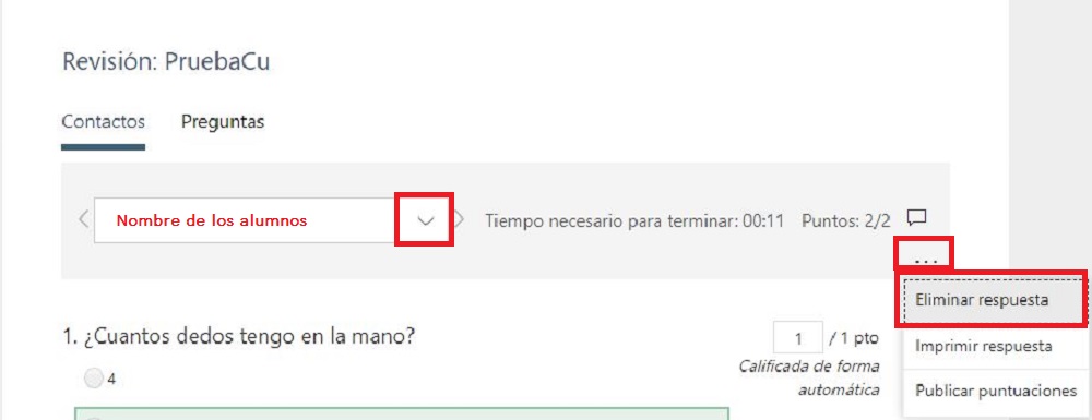 Eliminar las respuestas de un alumno