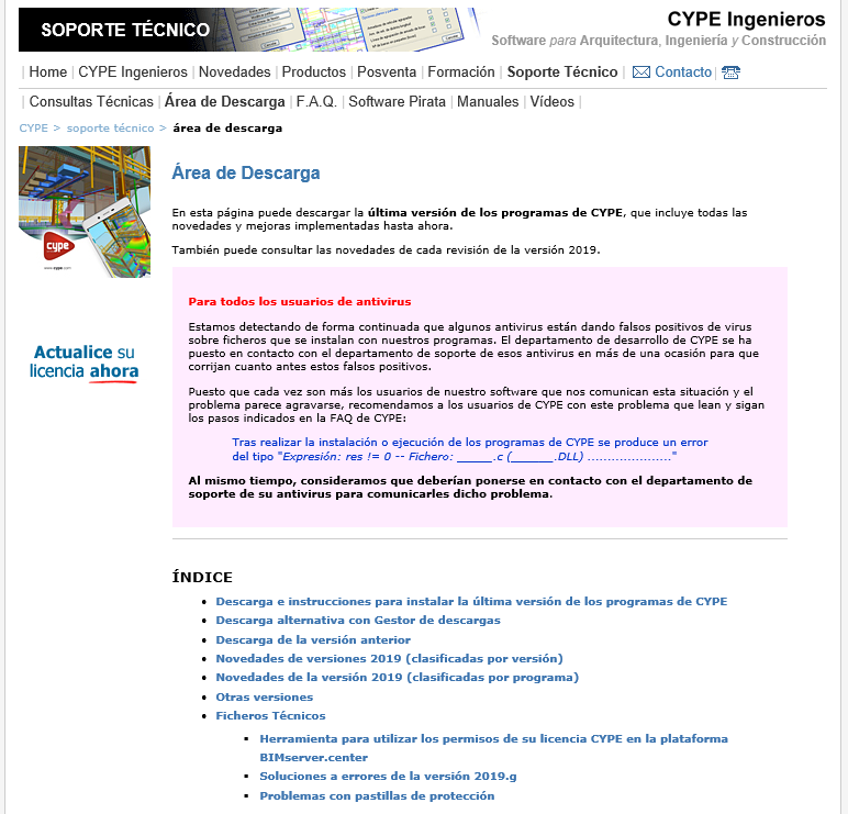 Página de descarga CYPE