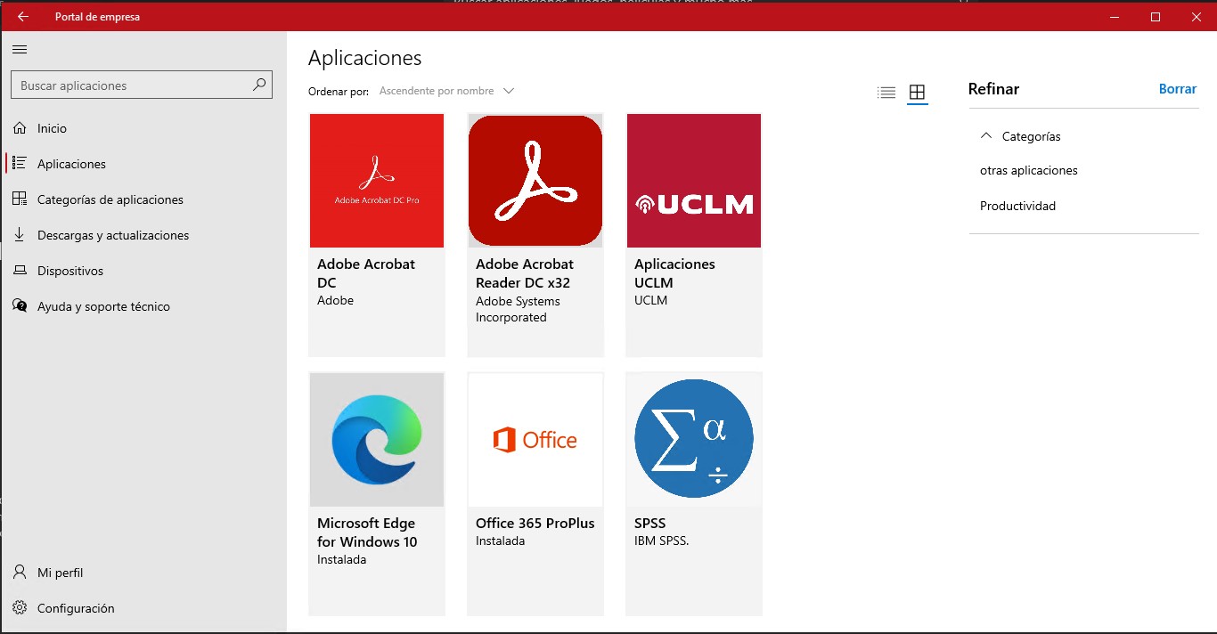 Captura de la aplicación Portal de empresa