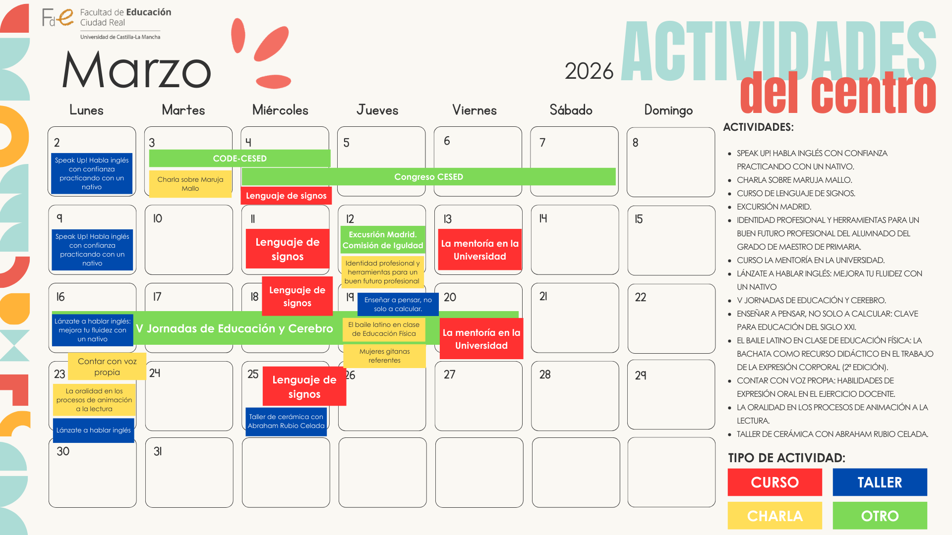 CALENDARIO ACTIVIDADES CULTURALES MES DE FEBRERO