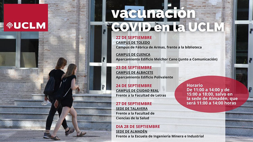 Vacunación COVID en los campus y sedes de la UCLM entre el l22 y el 28 de septiembre